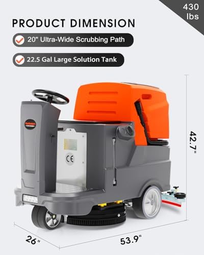 HANTINSTOM Ride-on Commercial Floor Scrubber with 20" Ultra-Wide Scrubbing Path,High-pressure Watergun，LED Light,22.5 Gal Large Solution Tank,3 Hours Wireless Working Time, 31,400 Sqft/h - Image 2