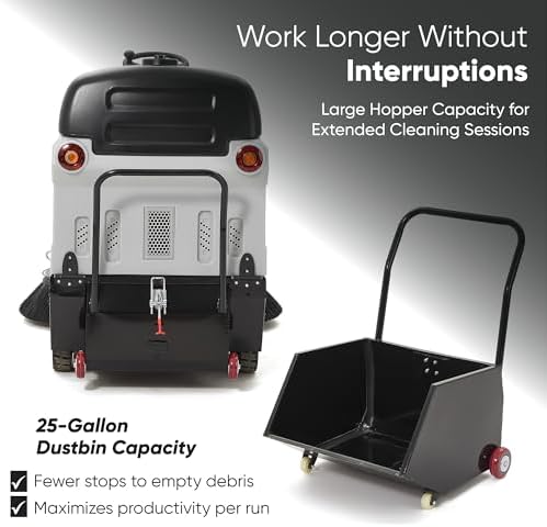 Commercial Ride-On Floor Sweeper, 49" Brush Width, 25 Gal Dustbin, 3hr Runtime 8 hr Charge, 77,500 sq. ft/hr, 6 MPH Max Speed- Ideal for Warehouses, Outdoor Spaces, & Large Facilities - Image 5