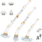 Electric Spin Scrubber, KIKOLIN 380RPM High Speed Power Scrubber, Cordless Cleaning Brush 2 Speeds for Bathroom, Tub, Shower, Floor with 4 Replaceable Brush Heads and Adjustable Extension Long Handle by KIKOLIN