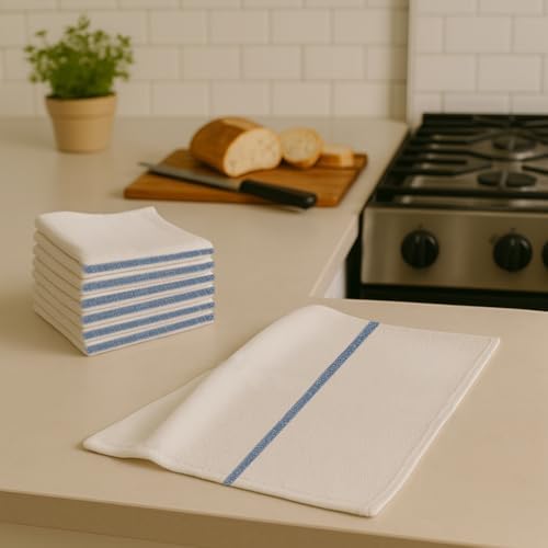 ZUPERIA Bar Mop Towels - 12 Pack (16"x19") - 100% Cotton High Absorbency Kitchen Towels – Reusable Dish Cloths, Quick-Dry Rags with Blue Stripe – Ideal for Restaurants, Cooks, Bartenders & Homes - Image 4