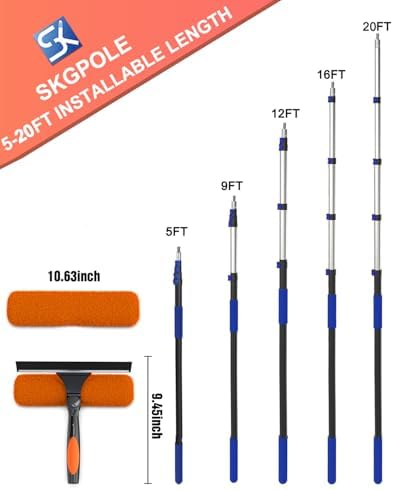 26FT Reach Window Squeegee for Window Cleaning Kit with 5-20 Foot Telescoping Extension Pole, 2 in 1 Window Squeegee, Cobweb Duster, Dust Kit Window Washing Kit for Car, Shower Glass Door - Image 2