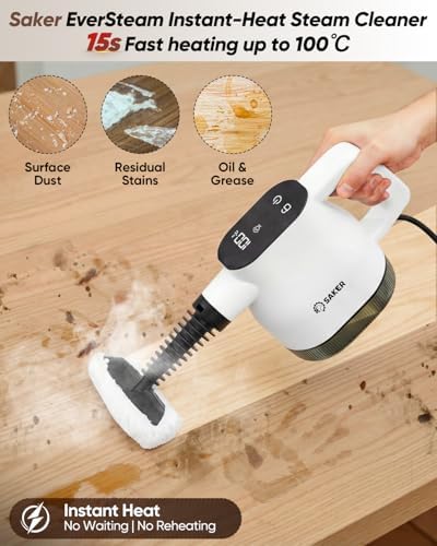 Saker EverSteam Instant-Heat Steam Cleaner for Home,15s Heat-up Handheld Steam Cleaner, Lightweight Portable Continuous Refill Steamer for Deep Cleaning of Floor, Car and Kitchen - Image 4
