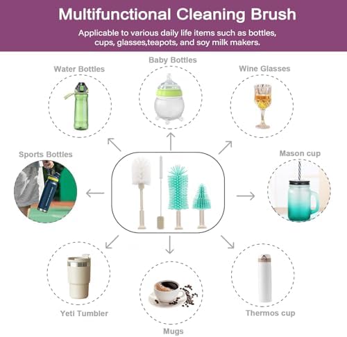 5 in 1 Electric Bottle Brush Cleaner Compatible Stanley Bottle Brush Straw Cleaner Multifunction Rechargeable IPX6 Waterproof Extra Long Design for Stanley Cup, Sports Bottle and More (Beige) - Image 6