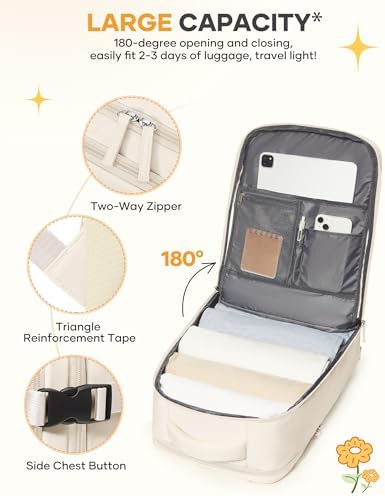 coofay Beige Travel Backpack For Women Men Airline Approved Personal Item Carry On Flight Approved Waterproof Backpack For Traveling On Airplane Weekender Travel Bag - Image 5