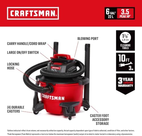 CRAFTSMAN CMXEVBE17584 6 Gallon 3.5 Peak HP Wet Dry Shop Vacuum - Image 2