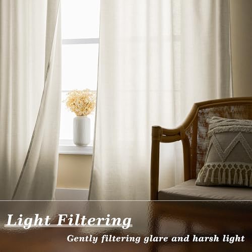 Natural Linen Curtains 92 Inches Long 2 Panels Cream Semi Sheer - Image 4