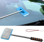 Car Windshield Cleaner Tool, Retractable Rearview Mirror Brush with Extendable Handle, Microfiber Window Washing Pad, Portable Auto Glass Wiper for Car Home Office (Blue) by Unknown