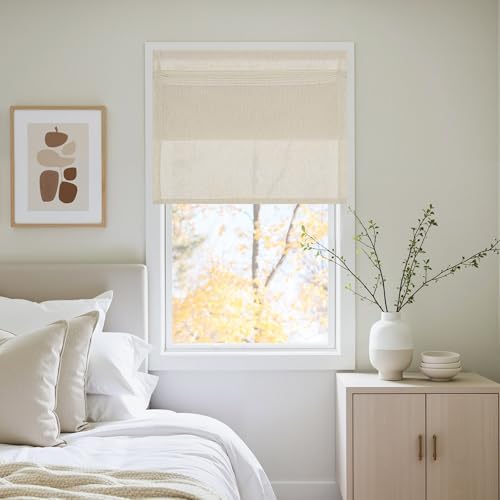 NICETOWN Natural Linen French Door Curtain No Drill Roman Shades for Windows, Solid Cordless Blinds for Farmhouse Door Window Covering with Light Filgtering, W22 x L64, 1Pc by NICETOWN