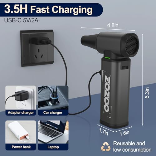 Compressed Air Duster, 180000RPM Powerful Cordless Electric Air Duster with Brushless Motor and LED Light, Rechargeable Stepless Speed Regulation Dust Blower for PC, Keyboard, House, Car and Outdoor - Image 2