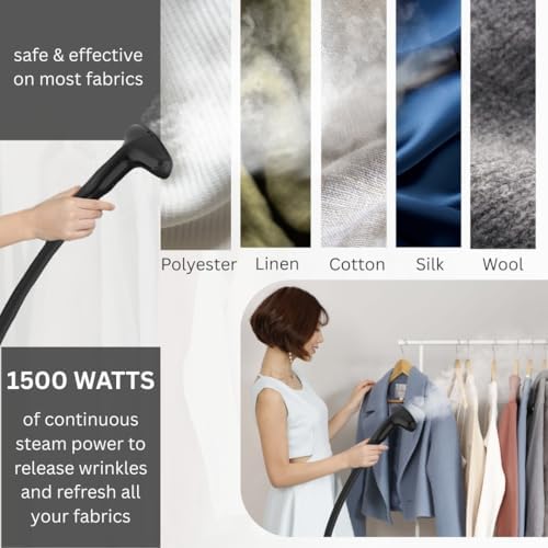 SALAV GS18-DJ Standing Garment Steamer with Roll Wheels for Easy Movement, 1.8L Water Tank for 1 Hour Continuous Steaming, Adjustable Pole for Storage, Includes Descaler Packet, 1500 watts - Image 3