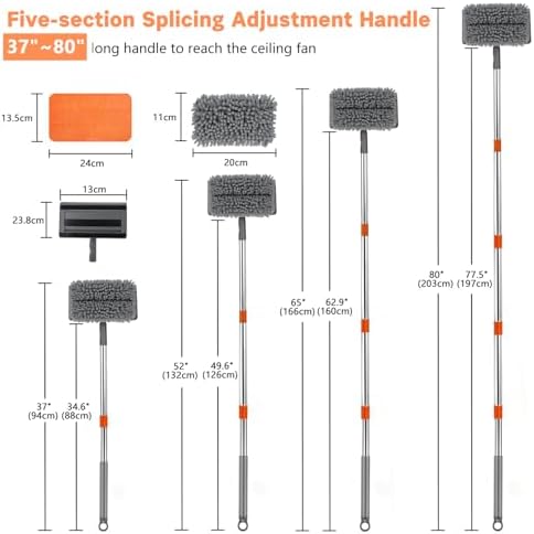 Ceiling Fan Cleaner Duster with 80" Adjustable Pole, with Reusable Microfiber Pad, for Cleaning Fan Blades, Baseboard, Window Glass, Bathroom, Floor - Image 3