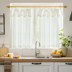 jinchan Linen Tier Kitchen Curtains, 30x36, 2 Panels, Beige White by JINCHAN