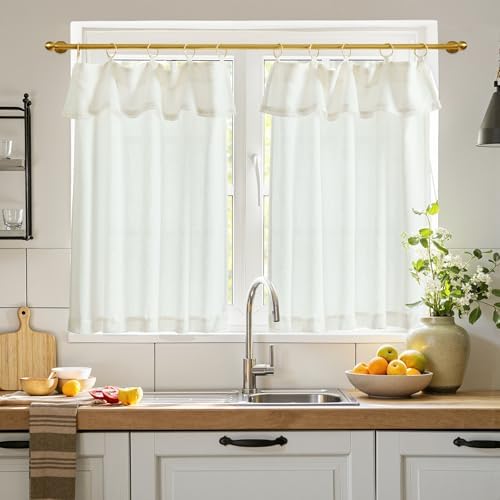 jinchan Linen Tier Kitchen Curtains, 30x36, 2 Panels, Beige White by JINCHAN