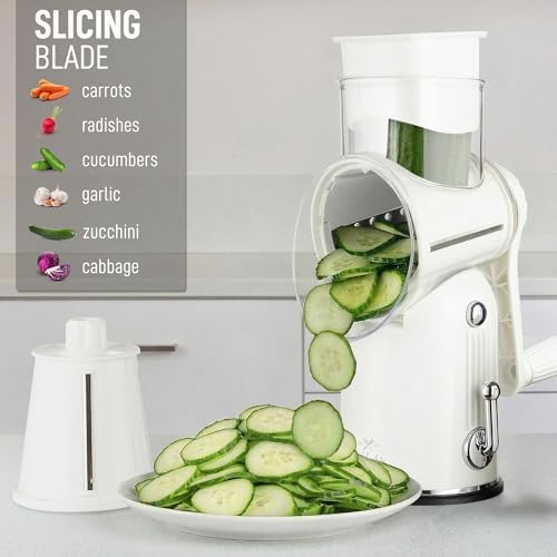 Rotary Cheese Grater Manual Hand Crank 5 Blade Shredder, Classic White - Image 5