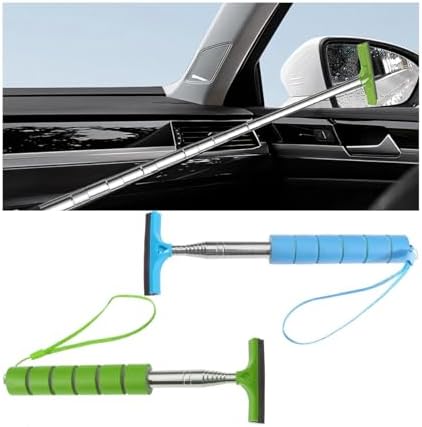 Bittwee 2PCS Car Side Mirror Squeegee, Retractable Auto Rearview Mirror Wiper, All-Purpose Window Squeegee for Cleaning Shower Glass Door, Vehicle Accessories Universal Fit（Green/Blue） by Bittwee