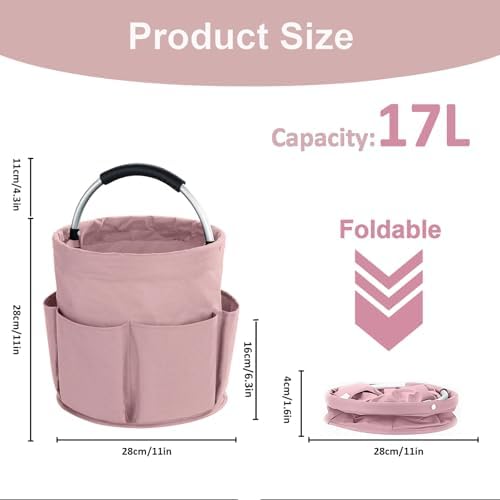 17L Cleaning Caddy with Handle, Cleaning Supplies Organizer, Foldable Storage Basket, Cleaning Supply Caddy, Portable Multi Cleaning Bucket Bag for Home, Garden (Pink) - Image 4