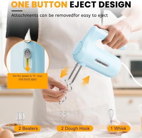 Lord Eagle 5-Speed Small Hand Mixer Electric, 300W Compact Portable, Blue - Image 4