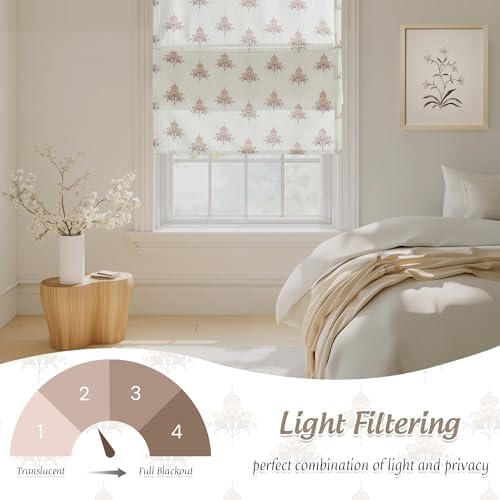 StangH Cordless Floral Linen Roman Shades for Windows, W30 x L64, 1 Panel - Image 5