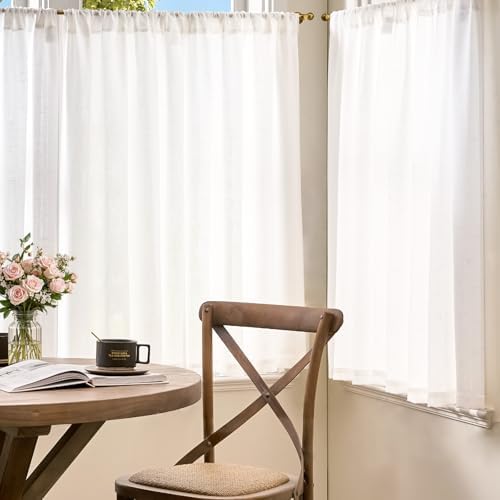 jinchan Linen Kitchen Tier Curtains, 38x45, 2 Panels, Beige White - Image 3