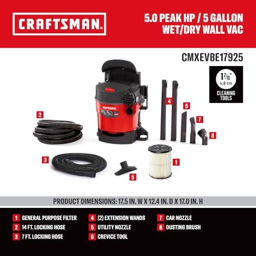 CRAFTSMAN CMXEVBE17925 5 Gallon 5.0 Peak HP Wet Dry Shop Vacuum - Image 3