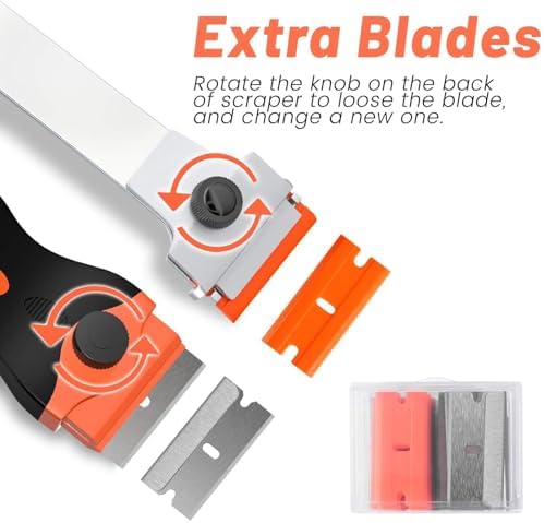 DEKEones Razor Blade Scraper Tool Set, 9 Pack Razor Scraper with 30 Plastic & 30 Metal Blades, Non Scratch Plastic Scrapers Tool for Stickers Label Grout Removal - Image 5
