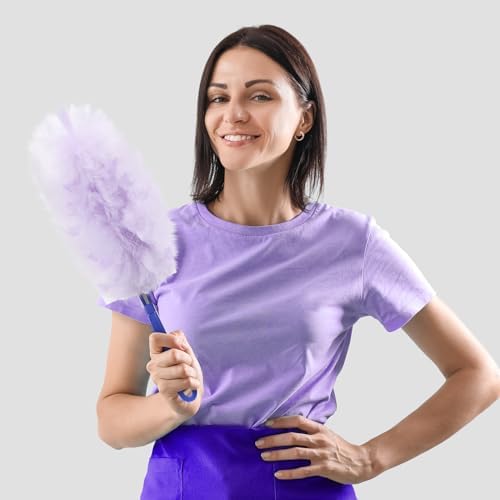 Vesici 100 Pcs Duster Refills Compatible with Swiffer Dusters Bulk Disposable Replacement Thickened with 1 Handle Heavy Duty for Cleaning, Office (Purple) - Image 6