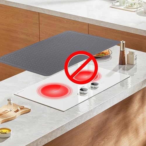 Stove Top Cover for Electric Stove - Food Grade Ceramic Stove top Cover, Silicone XXL Dish Drying Mat, Glass Cooktop Covers, Flat RV Range top Mats (Gray Thickened,30x21) - Image 4
