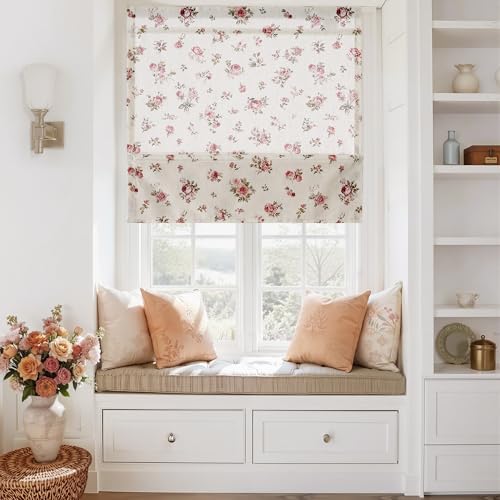 StangH Linen Red Floral Roman Shades with Magnets, W32 x L64, 1 Panel by StangH