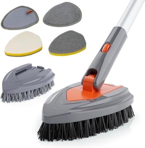 Eazer 4-in-1 Long-Handled Tub Scrubber-Versatile Bathroom Cleaning Brush with Shower Scrubber-Ideal Shower Cleaner Brush for Efficient Cleaning-Long Handle Scrub Brush for Shower, Tub, and Bathroom by Eazer