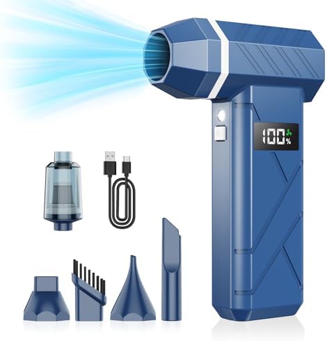 Dzaki Compressed Air Duster & Vacuum 2-in-1, 140000RPM Electric Air Duster, 4-Gear Adjustable Rechargeable Cordless Dust Blower with LED Light Fast Charging for Keyboard PC Car Home Outdoor-Navy by Unknown