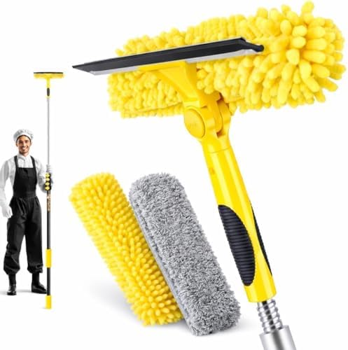 24 Feet High Reach Squeegee Window Cleaner Kit with 5-18Ft Extension Pole by Opow