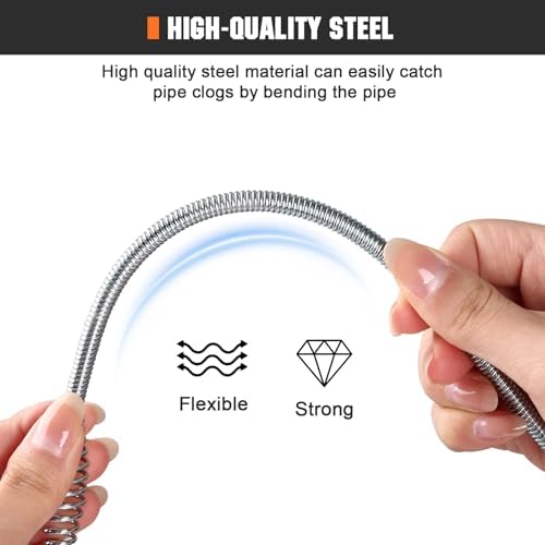 Drain Auger 25 Ft,Plumbing Snake With Drill Adapter,Pipe Clog Remover for Kitchen Bathroom Shower Sink Cleaning,Flexible Spring Steel - Image 2