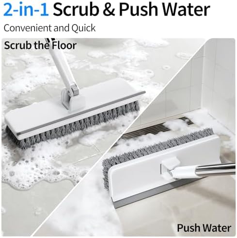 Floor Scrub Brush with 55" Long Handle, 2-in-1 Floor Brush with Built-in Squeegee, Adjustable Angle Head and Stiff Bristles for Tile, Wood, Concrete & Textured Floor Cleaning - Image 3
