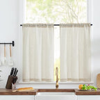 jinchan Rustic Linen Rod Pocket Tier Curtains, 26x45, 2 Panels, Natural by JINCHAN