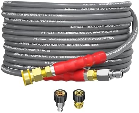 1/4’’ Pressure Washer Hose 25FT, Steel Wire Biaided Hose 4200PSI by Heliwoo