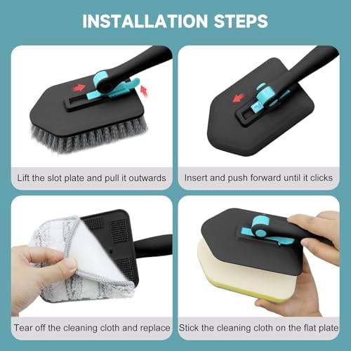 nacena Shower Scrubber with Long Handle, 4 in 1 Tile Tub Scrubber Brush with 3 Detachable Cleaning Heads and V-Shaped Grout Brush Shower Cleaner Brush for Bathroom Kitchen Toilet Tub Sink Wall, Black - Image 6