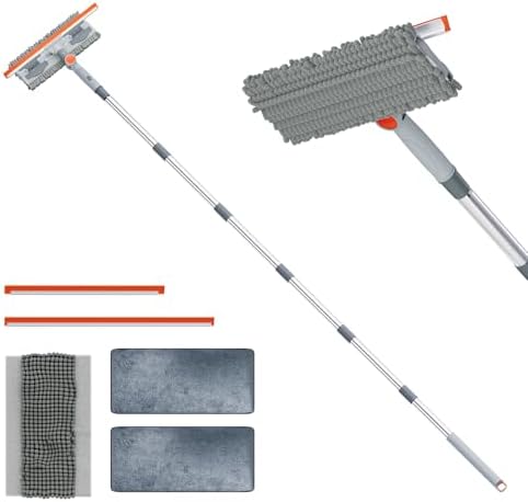 6.4FT Extendable 2-in-1 Window Squeegee & Scrubber with Long Handle, 180° Adjustable Head, Streak-Free Silicone Blade, Multi-Purpose Glass Cleaning Tool for High Windows, Mirrors & Car Windshields by APLOP