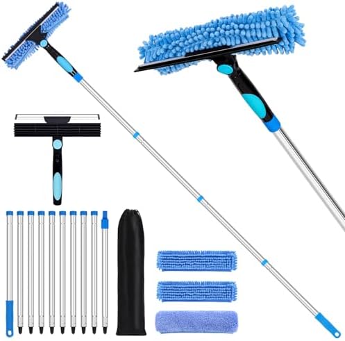 152'' Window Cleaning Kit, 2 in 1 Window Squeegee with Extension Poles, Window Cleaner Tools for Indoor/Outdoor High Window, Car, Glass by TIMIVO
