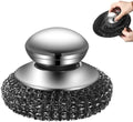 Steel Wool Scrubber with Handle, Upgrade Heavy Duty Stainless Steel Dish Scrubber for Cleaning Dishes, Iron Pots, Stoves, Kitchen Sink (1 pcs) by Rewdut