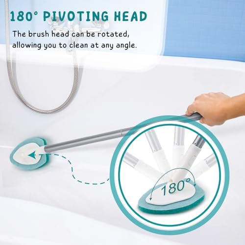 Shower Scrubber with Long Handle, 47'' Bathtub Scrub Brush with 6 Pads - Image 3