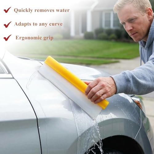 12" Silicone Car Squeegee, T-Bar Water Blade for Drying (Yellow) - Image 6
