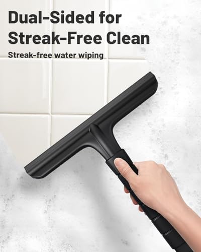 Silicone Shower Squeegee with Hook,Dual-Sided Design with Scraper & Scrub Surface, Shower Squeegee for Glass Doors (Dark) - Image 2