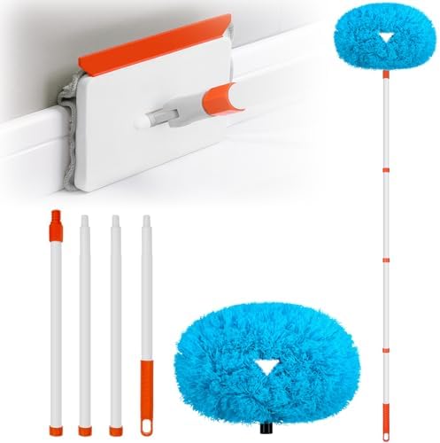 Baseboard Cleaner Tool with Handle, Extendable Long Handle Baseboard Cleaning Duster with Reusable Pads for Floorboard, Ceiling Fan Blade Cleaner Duster (Blue) by Qaestfy