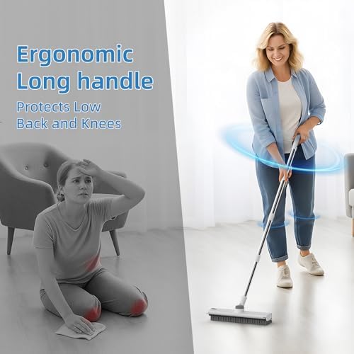 Floor Scrub Brush with Long Handle, 3 in 1 Scrape and Heavy-Duty Stiff Bristle Floor Scrubber Brush Broom with Squeegee and Tweezer for Cleaning White - Image 6