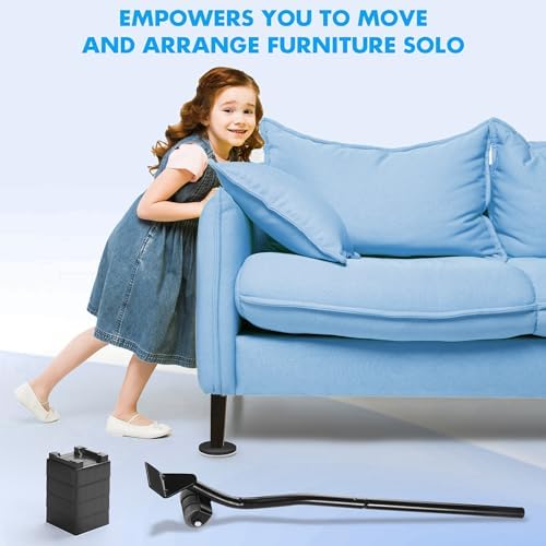 Furniture Lifter Tool + 8-Pack of 3.5" Sliders, Save 80% Effort, Safely and Easily, The Lift and Glide Tool Set for Heavy Furniture and Appliances, Reusable Moving Pads, Floor Protectors for Carpet - Image 4