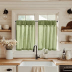 jinchan Linen Pinch Pleated Back Tab Tier Curtains, 26x36, Green by JINCHAN