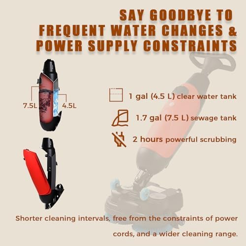 BANGBANGJI Industrial Commercial Floor Scrubber, 17” Floor Buffer Machine, Cordless Design, Dual Rotary Brushes, 360° Rotating Head for Grouted Tile & Concrete - Image 5