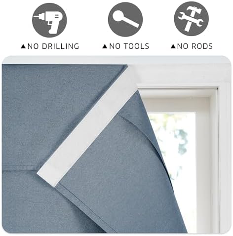 RYB HOME 100% Blackout Curtains for French Door, Privacy Lightweighted Door Window Curtains Thermal Insulated for Kitchen Living Room Easy to Install Blinds, W26 x L72 inch, 1 Pc, Haze Blue - Image 6