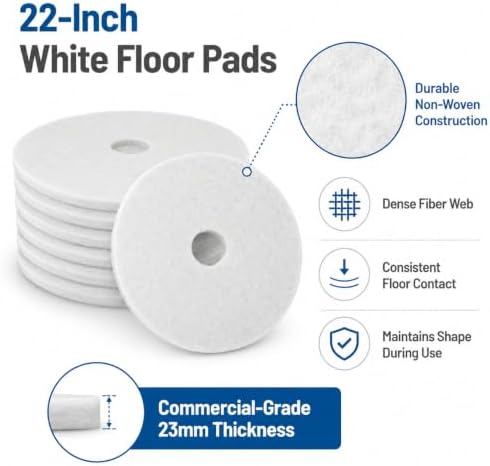 22 Inch White Floor Polishing Pads, 5 Pack, 23mm Thick Floor Machine Pads for Polishing, Buffing, Finishing and Floor Maintenance, for Rotary Machines, Buffers and Auto Scrubbers - Image 4