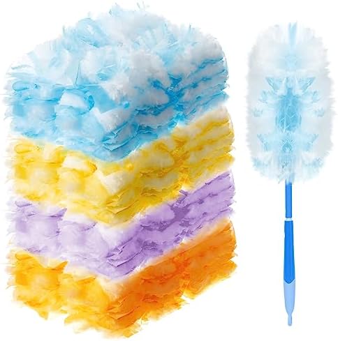 Vesici 150 Pcs Duster Refills Compatible with Swiffer Dusters Bulk Disposable Replacement Thickened with 1 Handle Heavy Duty for Cleaning, Office (Yellow,Blue,Orange,Purple) by Vesici
